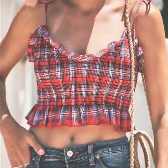 Emory Park Red Plaid Crop Top Size S NWOT - Picture 2 of 7